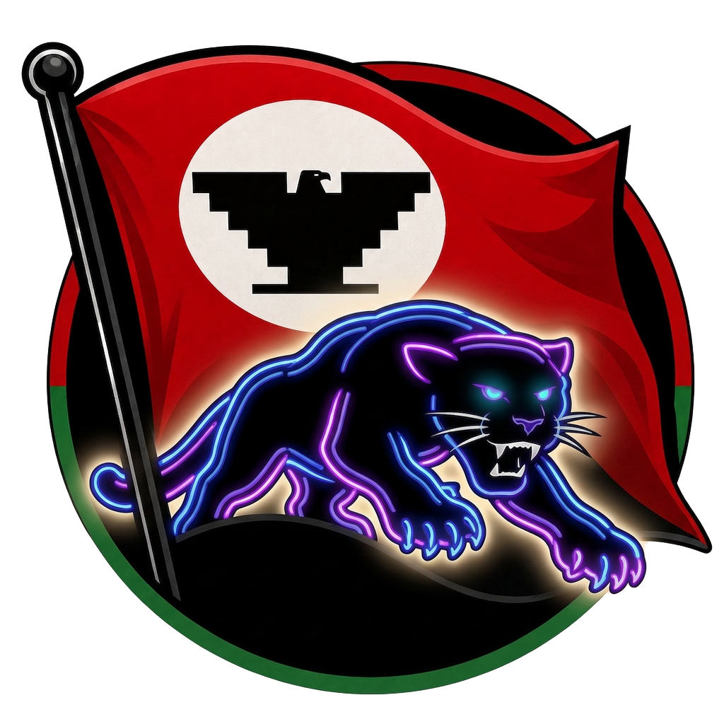 Local Eats panther mascot with neon edges